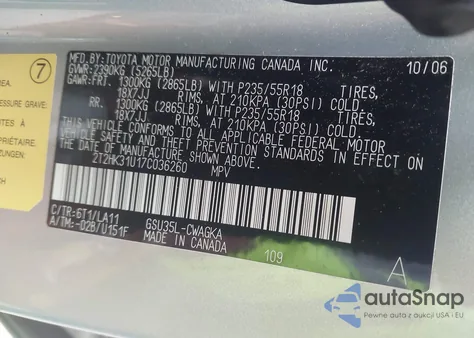 2007 Lexus Rx 350 from USA, damaged, VIN 2T2HK31U17C036260